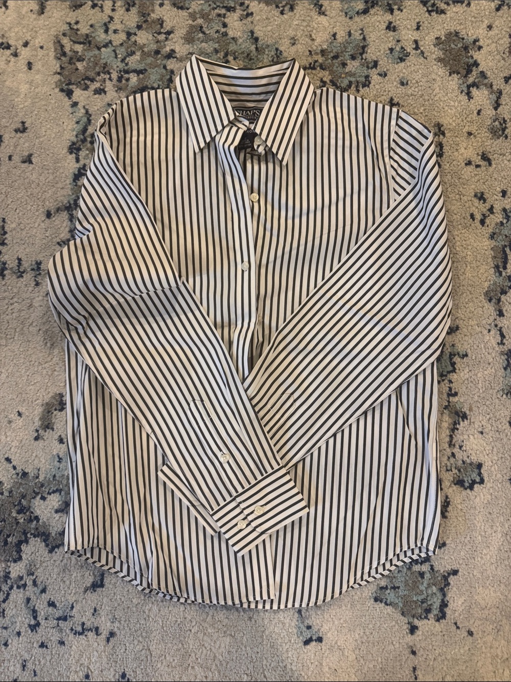 Chap’s Women’s Black & White Stripe Cotton Dress Shirt
